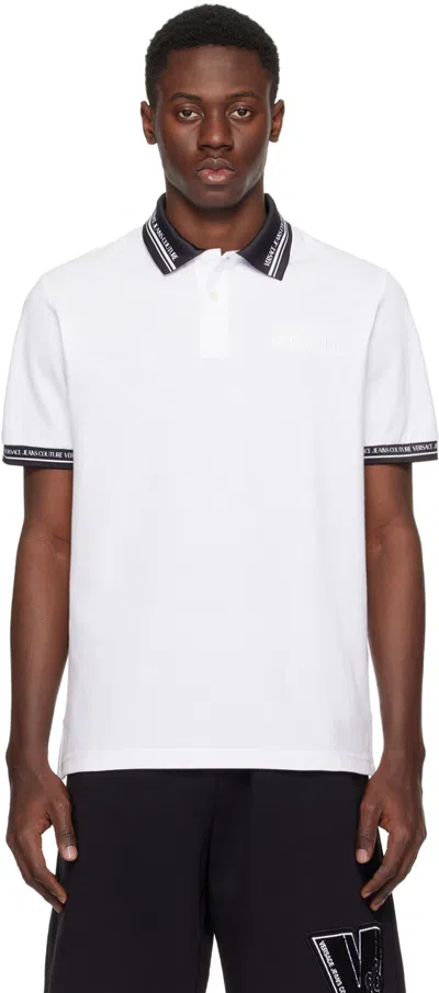 VERSACE JEANS COUTURE WHITE PRINTED POLO