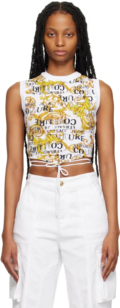 Versace Jeans Couture White Printed T-shirt In Eg03 White + Gold