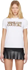 Versace Jeans Couture Upside Down-logo Cotton T-shirt In Eg03 White/gold