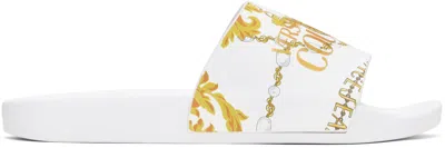 Versace Jeans Couture White Shelly Chain Couture Pool Slides In Eg03