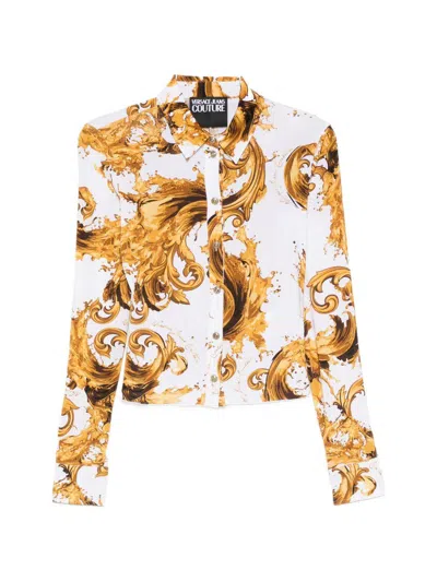 Versace Jeans Couture White Shirt With Gold Baroque Print
