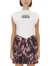 Versace Jeans Couture White Top With Logo And Cap Sleeves