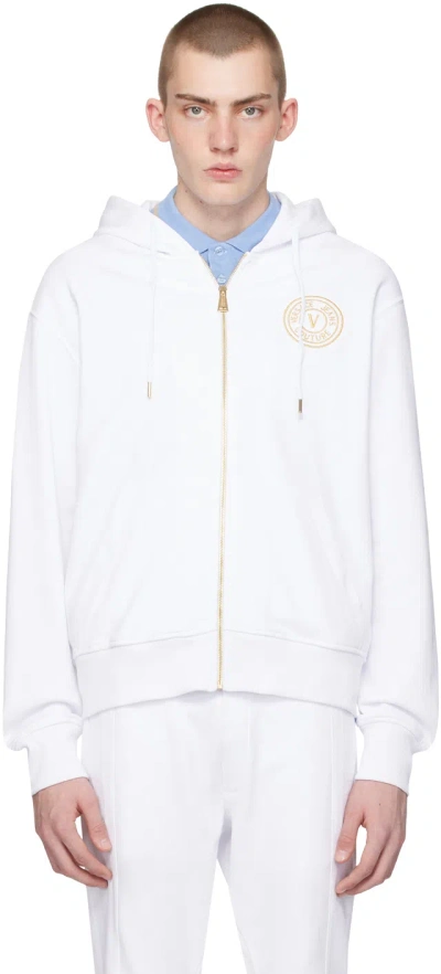 Versace Jeans Couture White V-emblem Hoodie In Eg03 White/gold