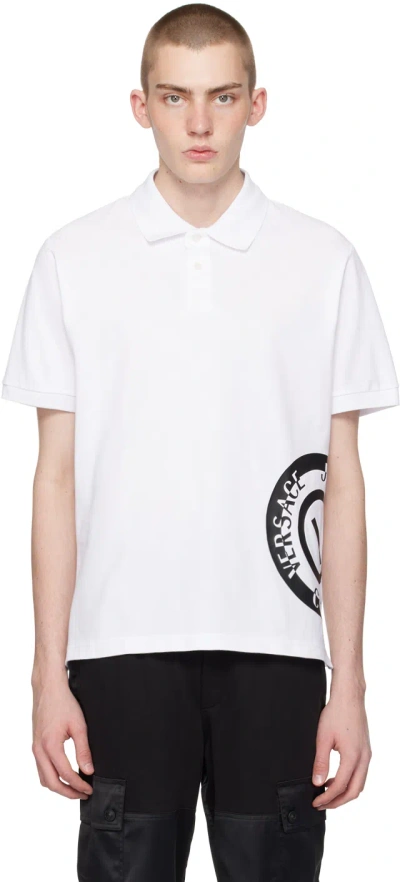 Versace Jeans Couture White V-emblem Polo In E003 White