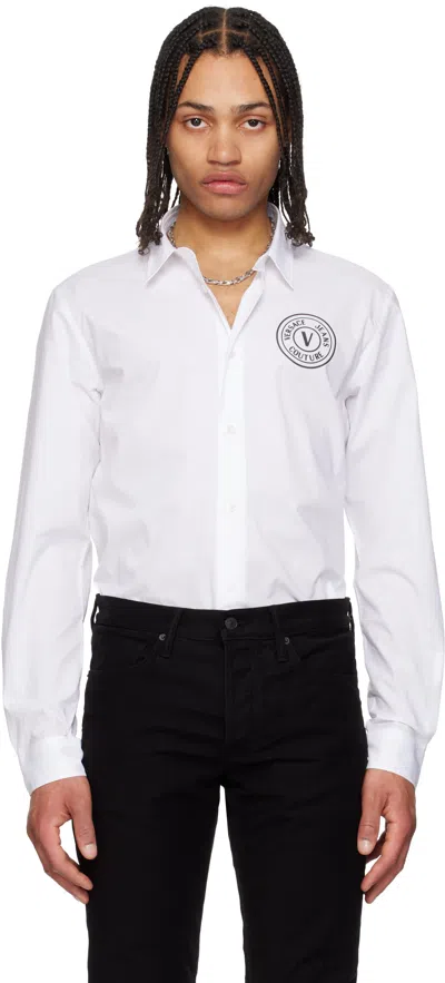 Versace Jeans Couture White V-emblem Shirt In E003-white