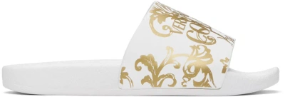 Versace Jeans Couture White Watercolor Couture Slides In Eg03 White + Gold