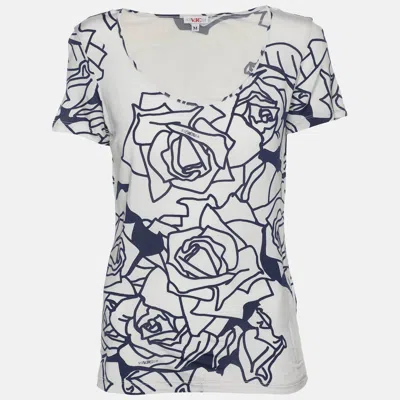Versace Jeans Couture White/blue Printed Jersey Round Neck Top