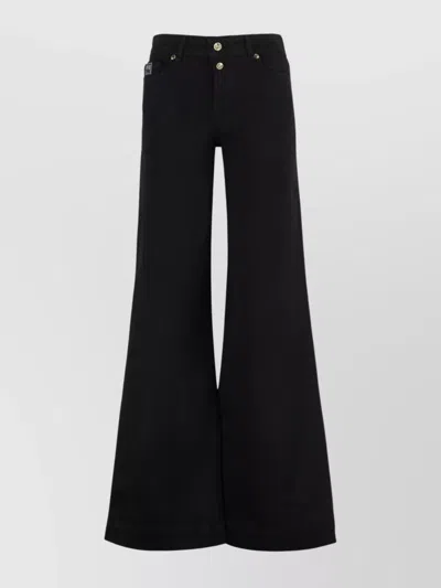 Versace Jeans Couture Wide-leg Denim Trousers Featuring Pockets In Black
