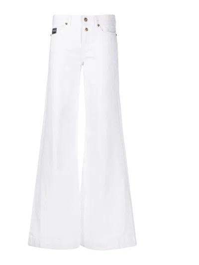 Versace Jeans Couture Drill High Rise Cotton Straight Jeans In White