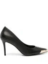 Versace Jeans Couture Elegant Black Pumps With Iconic Gold Accent And Luxurious Leather Finish In Black