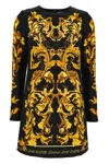 Versace Jeans Couture Baroque-print Long-sleeve Midi Dress In Black