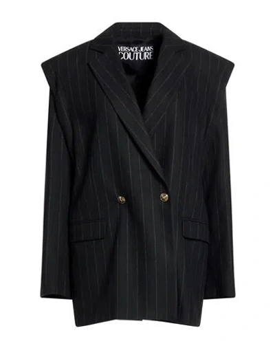 Versace Jeans Couture Woman Blazer Black Size 12 Wool, Polyester, Viscose, Polyamide, Elastane