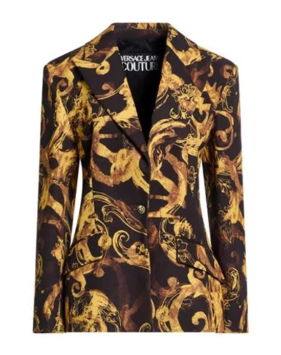 Versace Jeans Couture Woman Blazer Black Size 8 Polyester, Elastane In Brown