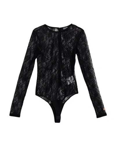 Versace Jeans Couture Woman Bodysuit Black Size 12 Polyamide, Elastane In Multi