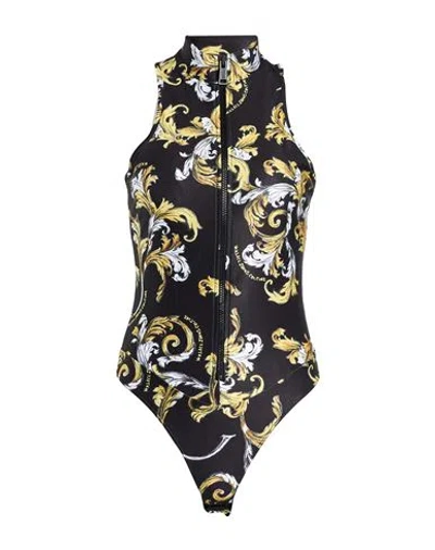 Versace Jeans Couture Woman Bodysuit Black Size 8 Polyamide, Elastane In Multi