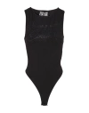 Versace Jeans Couture Crystal-logo Sleeveless Bodysuit In Black