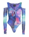 Versace Jeans Couture Woman Bodysuit Blue Size 4 Polyamide, Rubber In Blue