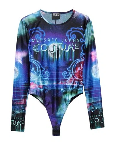 Versace Jeans Couture Woman Bodysuit Bright Blue Size 4 Polyester, Elastane