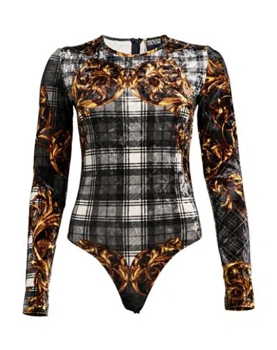 Versace Jeans Couture Woman Bodysuit Charcoal Size 8 Polyester, Elastane In Black
