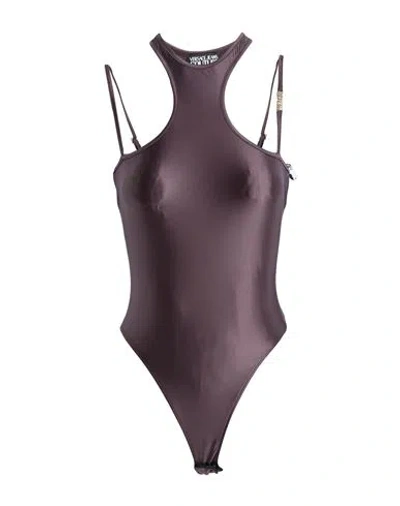 Versace Jeans Couture Woman Bodysuit Dark Brown Size 10 Polyamide, Elastane In Purple
