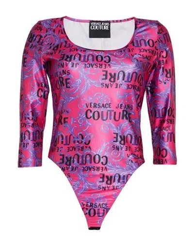 Versace Jeans Couture Woman Bodysuit Fuchsia Size 12 Polyester, Elastane In Pink