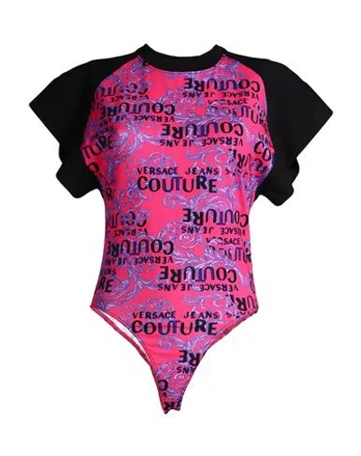 Versace Jeans Couture Woman Bodysuit Fuchsia Size M Cotton, Elastane In Pink