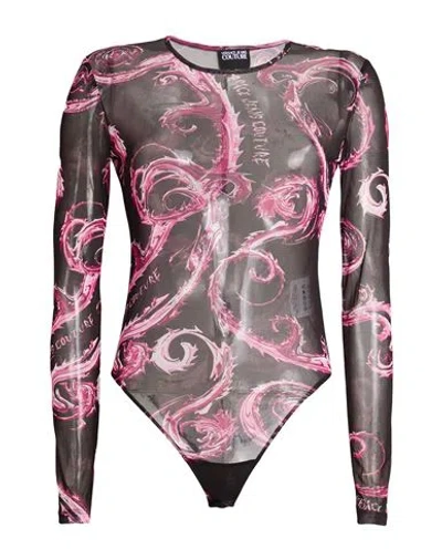 Versace Jeans Couture Woman Bodysuit Garnet Size 14 Polyester, Elastane In Black
