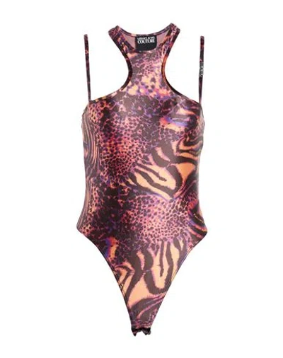 Versace Jeans Couture Woman Bodysuit Mandarin Size 8 Polyamide, Elastane In Orange
