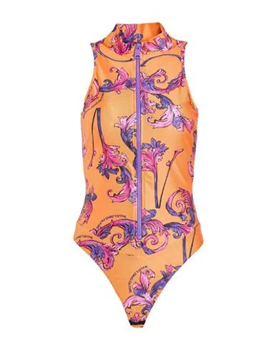 Versace Jeans Couture Woman Bodysuit Orange Size 6 Polyamide, Elastane In Animal Print