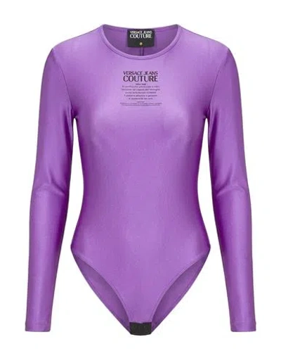 Versace Jeans Couture Woman Bodysuit Purple Size 8 Polyamide, Elastane
