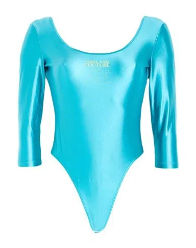 Versace Jeans Couture Woman Bodysuit Turquoise Size 12 Polyamide, Elastane In Blue