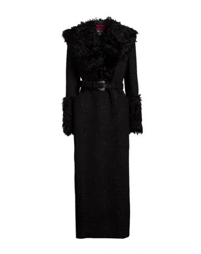 Versace Jeans Couture Woman Coat Black Size 6 Polyester, Wool, Acrylic, Synthetic Fibers, Metallic F