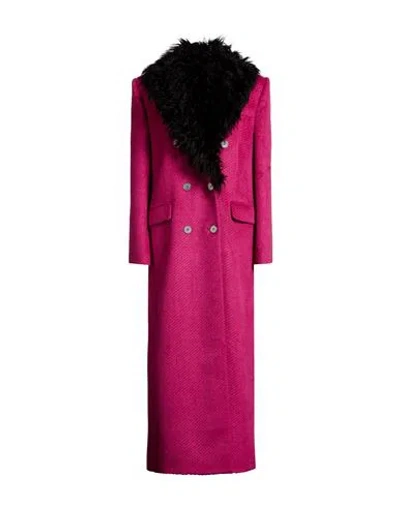 Versace Jeans Couture Woman Coat Magenta Size 10 Polyester, Acrylic, Wool, Synthetic Fibers, Cotton In Pink