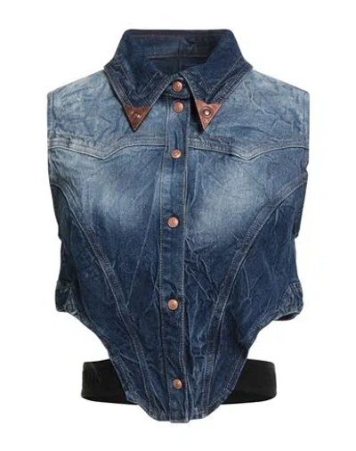 Versace Jeans Couture Woman Denim Shirt Blue Size 6 Cotton, Elastane