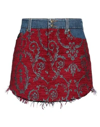 Versace Jeans Couture Woman Denim Skirt Blue Size 4 Cotton, Elastane, Polyester, Acrylic In Red