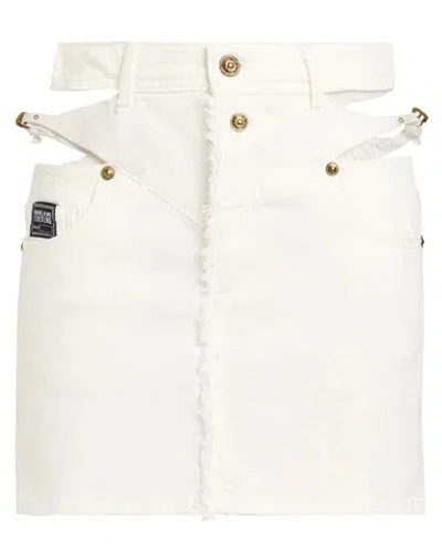 Versace Jeans Couture Woman Denim Skirt Ivory Size 6 Cotton, Elastane In Multi