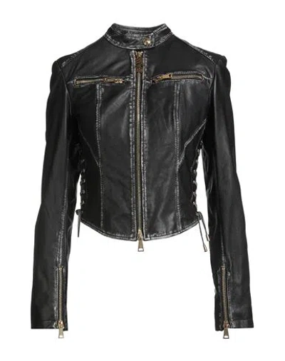 Versace Jeans Couture Woman Jacket Black Size 10 Goat Skin