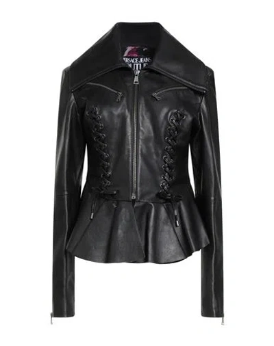 VERSACE JEANS COUTURE VERSACE JEANS COUTURE WOMAN JACKET BLACK SIZE 10 LAMBSKIN
