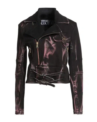 Versace Jeans Couture Woman Jacket Black Size 12 Cotton, Polyester, Elastane In Brown