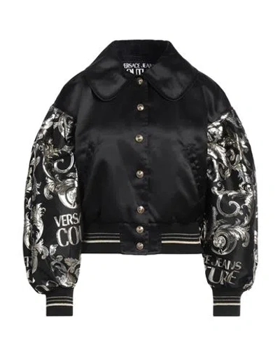 Versace Jeans Couture Woman Jacket Black Size 4 Polyester, Metallic Fiber