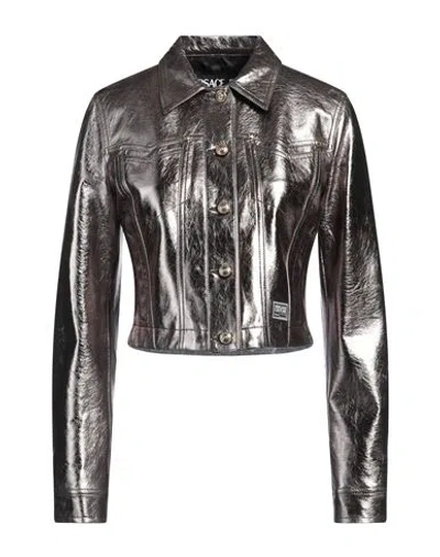Versace Jeans Couture Woman Jacket Platinum Size 8 Viscose, Polyurethane Resin In Gray