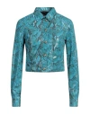 Versace Jeans Couture Woman Jacket Turquoise Size 10 Polyester, Polyurethane Resin In Blue