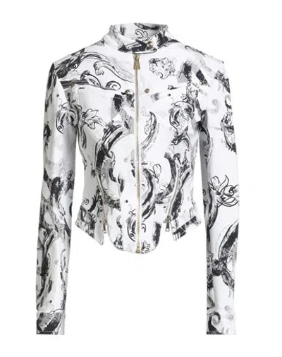 Versace Jeans Couture Woman Jacket White Size 4 Cotton, Elastane In Black