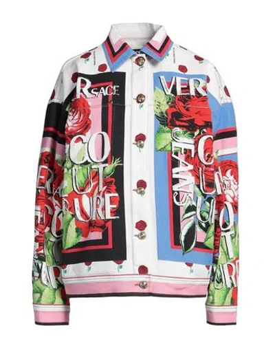 Versace Jeans Couture Woman Jacket White Size 8 Cotton, Elastane In Multi