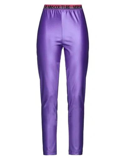 Versace Jeans Couture Woman Leggings Purple Size 12 Polyamide, Elastane