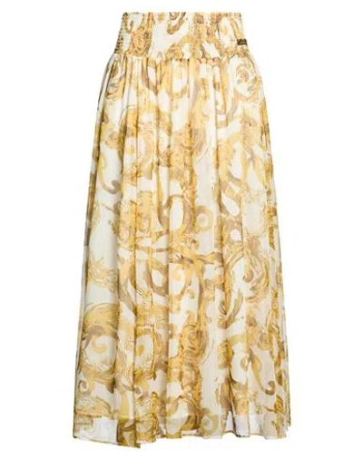 Versace Jeans Couture Woman Maxi Skirt Yellow Size 8 Polyester In Brown
