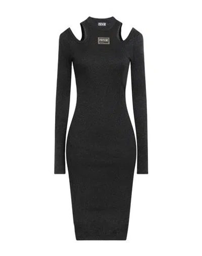 Versace Jeans Couture Woman Midi Dress Black Size 10 Viscose, Metallic Polyester