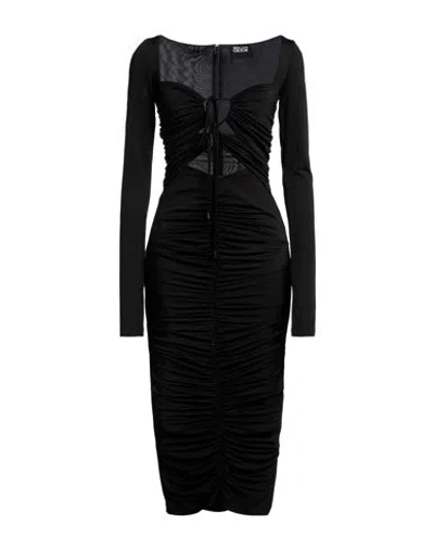 VERSACE JEANS COUTURE VERSACE JEANS COUTURE WOMAN MIDI DRESS BLACK SIZE 6 ACETATE, ELASTANE