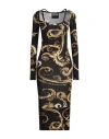 Versace Jeans Couture Woman Midi Dress Black Size 6 Cotton, Elastane, Polyurethane Resin, Polyester In Black