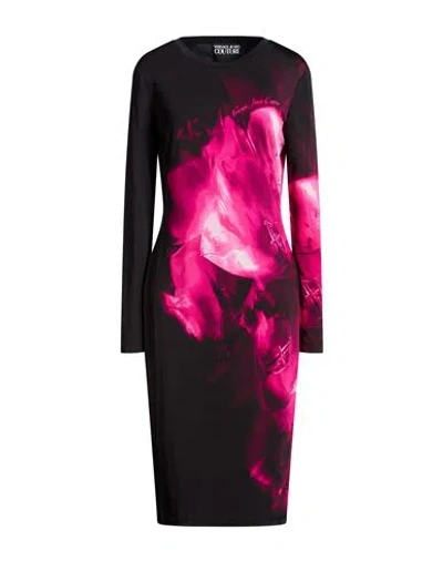 Versace Jeans Couture Floral-print Long-sleeve Midi Dress In Black
